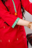 Girls Eid Dress | Red & Multicolor | Casual Plus 3 Piece Suit  | Cotton Gold Printed Lawn | GBD-03243