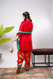 Girls Eid Dress | Red & Multicolor | Casual Plus 3 Piece Suit  | Cotton Gold Printed Lawn | GBD-03243