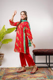 Girls Eid Dress | Red & Multicolor | Casual Plus 3 Piece Suit  | Cotton Lawn Gold Printed | GBD-03205