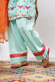 Girls Eid Dress | Sea Green & Multicolor | Casual Plus 3 Piece Suit  | Cotton Gold Print Lawn | GBD-03164