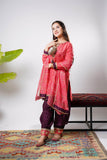 Girls formal clothes | Peach & Magenta | Formal 3 Piece Suit  | Viscose Raw-Silk | GDD-03257
