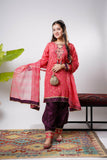 Girls formal clothes | Peach & Magenta | Formal 3 Piece Suit  | Viscose Raw-Silk | GDD-03257