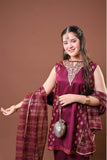 Girls formal clothes | Magenta & Gold | Formal 3 Piece Suit  | Viscose Raw-Silk | GDD-03256