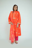 LAD-02704 | Shocking Pink & Orange | Casual 3 Piece Suit | Cotton Lawn Printed