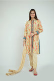 GBD-02669 | Fawn & Multicolor | Casual Plus 3 Piece Suit  | Cotton Gold Print Lawn