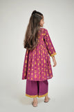 KBD-02674 | Magenta & Gold | Casual Plus 3 Piece Suit | Cotton Gold Print Lawn