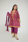 KBD-02674 | Magenta & Gold | Casual Plus 3 Piece Suit | Cotton Gold Print Lawn