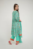 GBD-02675 | Sea Green & Gold | Casual Plus 3 Piece Suit  | Cotton Gold Print Lawn