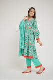 GBD-02675 | Sea Green & Gold | Casual Plus 3 Piece Suit  | Cotton Gold Print Lawn