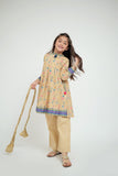 KBD-02673 | Fawn Gold | Casual Plus 3 Piece Suit | Cotton Gold Print Lawn