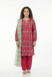 Girls summer clothes | Shocking Pink & Multicolor | Casual Plus 3 Piece Suit | Cotton Gold Print Lawn | GBD-03166