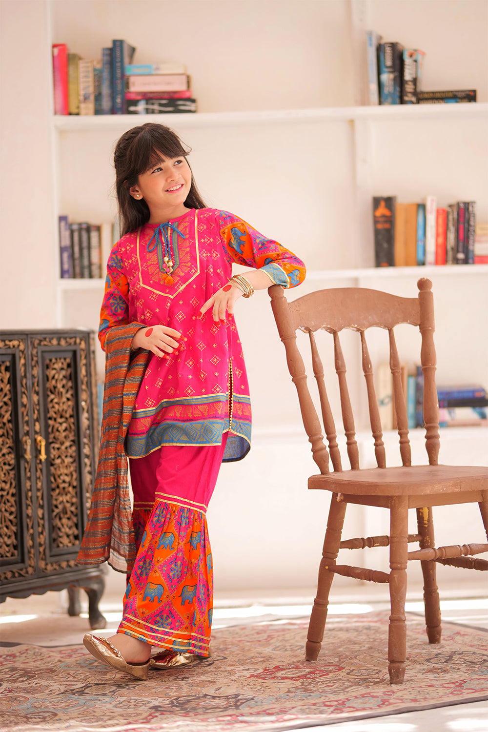 KBD-02328 | Shocking Pink & Multicolor | Casual 3 Piece Suit | Cotton Gold Printed Lawn