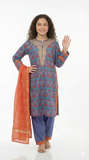 GBD-03064 | Purple & Multicolor | Casual Plus 3 Piece Suit | Cotton Gold Print Lawn