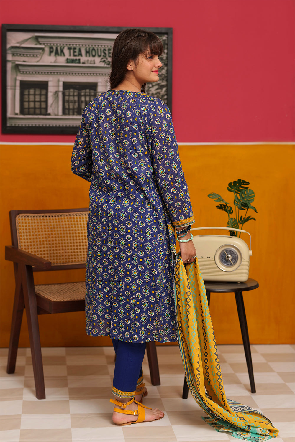 GAD-02271 | Blue & Multicolor | Casual 3 Piece Suit  | Cotton Lawn Print