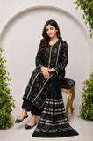 LAD-02698 | Black & Fawn | Casual 3 Piece Suit  | Cotton Lawn Printed