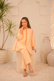 Kids casual clothes | Fawn & Multicolor | Casual Plus 3 Piece Suit | Cotton Jacquard | KBD-02965