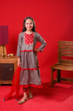 Kids formal clothes | Red & Multicolor | Formal 3 Piece Suit | Polyester Tussar Silk with Digital print | KDD-03232