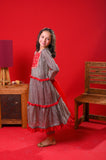 Kids formal clothes | Red & Multicolor | Formal 3 Piece Suit | Polyester Tussar Silk with Digital print | KDD-03232