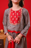 Kids formal clothes | Red & Multicolor | Formal 3 Piece Suit | Polyester Tussar Silk with Digital print | KDD-03232