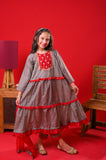 Kids formal clothes | Red & Multicolor | Formal 3 Piece Suit | Polyester Tussar Silk with Digital print | KDD-03232