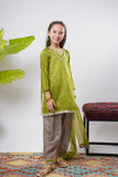 Kids formal clothes | Green & Multicolor | Formal 3 Piece Suit | Polyester Tussar Silk with Digital print | KDD-03230