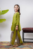Kids formal clothes | Green & Multicolor | Formal 3 Piece Suit | Polyester Tussar Silk with Digital print | KDD-03230