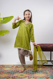 Kids formal clothes | Green & Multicolor | Formal 3 Piece Suit | Polyester Tussar Silk with Digital print | KDD-03230