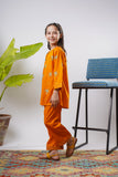 Kids Eid Dress | Orange & Multicolor | Casual 2 Piece Suit | Cotton Plain Cambric | KAC-03274