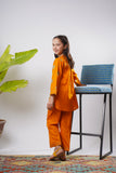 Kids Eid Dress | Orange & Multicolor | Casual 2 Piece Suit | Cotton Plain Cambric | KAC-03274