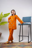 Kids Eid Dress | Orange & Multicolor | Casual 2 Piece Suit | Cotton Plain Cambric | KAC-03274