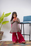 Kids formal clothes | Shocking Pink & Multicolor | Formal 3 Piece Suit | Polyester Tussar Silk with Digital print | KDD-03231