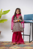 Kids formal clothes | Shocking Pink & Multicolor | Formal 3 Piece Suit | Polyester Tussar Silk with Digital print | KDD-03231