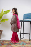 Kids formal clothes | Shocking Pink & Multicolor | Formal 3 Piece Suit | Polyester Tussar Silk with Digital print | KDD-03231