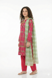 Girls summer clothes | Shocking Pink & Multicolor | Casual Plus 3 Piece Suit | Cotton Gold Print Lawn | GBD-03166