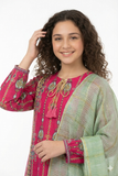 Girls summer clothes | Shocking Pink & Multicolor | Casual Plus 3 Piece Suit | Cotton Gold Print Lawn | GBD-03166