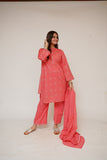 Girls Eid Dress | T. Pink & Glitter | Casual Plus 3 Piece Suit  | Cotton Glitter Printed | GBD-03441