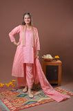 Girls formal clothes | Peach & Gold | Formal 3 Piece Suit  | Polyester Tussar Fabric | GDD-03155