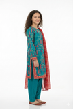 Girls summer clothes | Turquoise Green & Multicolor | Casual Plus 3 Piece Suit  | Cotton Gold Print Lawn | GBD-03165
