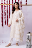 GAD-02713 | White & Gold | Casual 3 Piece Suit   | Cotton Cambric