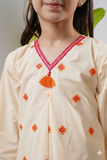 Kids Eid Dress | Peach/MultiColor | Casual 2 Piece Suit | Cotton Plain Cambric | KAC-03265