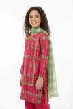 Girls summer clothes | Shocking Pink & Multicolor | Casual Plus 3 Piece Suit | Cotton Gold Print Lawn | GBD-03166