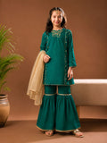 Kids formal clothes | T.Green / Gold | Formal 3 Piece Suit | Viscose Raw Silk | KDD-03432