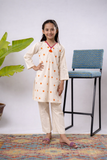 Kids Eid Dress | Peach/MultiColor | Casual 2 Piece Suit | Cotton Plain Cambric | KAC-03265