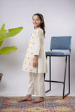 Kids Eid Dress | Peach/MultiColor | Casual 2 Piece Suit | Cotton Plain Cambric | KAC-03265