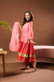 Kids formal clothes | Peach & Dark Pink | Formal 3 Piece Suit | Polyester Tussar Silk | KDD-03220