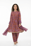 Girls formal clothes | Purple & Multicolor | Formal 3 Piece Suit  | Cotton Shamray | GDD-03138