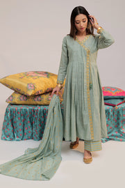 LBD-02560 | Green & Gold | Casual plus 3 Piece Suit  | Cotton Yarn dyed Jacquard