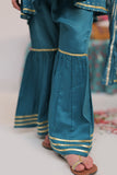 KBD-02537 | Turquoise Blue & Gold | Casual Plus 3 Piece Suit | Cotton Flament Gold Jacquard