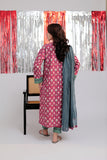 LBD-02569 | Shocking Pink & Multicolor | Casual 3 Piece Suit  | Cotton Emboss Print