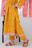 LAD-02588 | Yellow & Multicolor | Casual Plus 3 Piece Suit  | Cotton Emboss Print